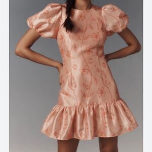 ANTHROPOLOGIE HUTCH Elegant Peach Puff Sleeve Ruffled Shift Dress XS